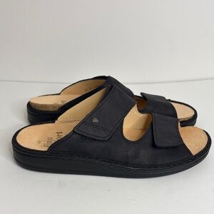 Finn Comfort Sandals Mens 44 US 10.5 Black Nubuck Leather Two Strap Riad Shoes